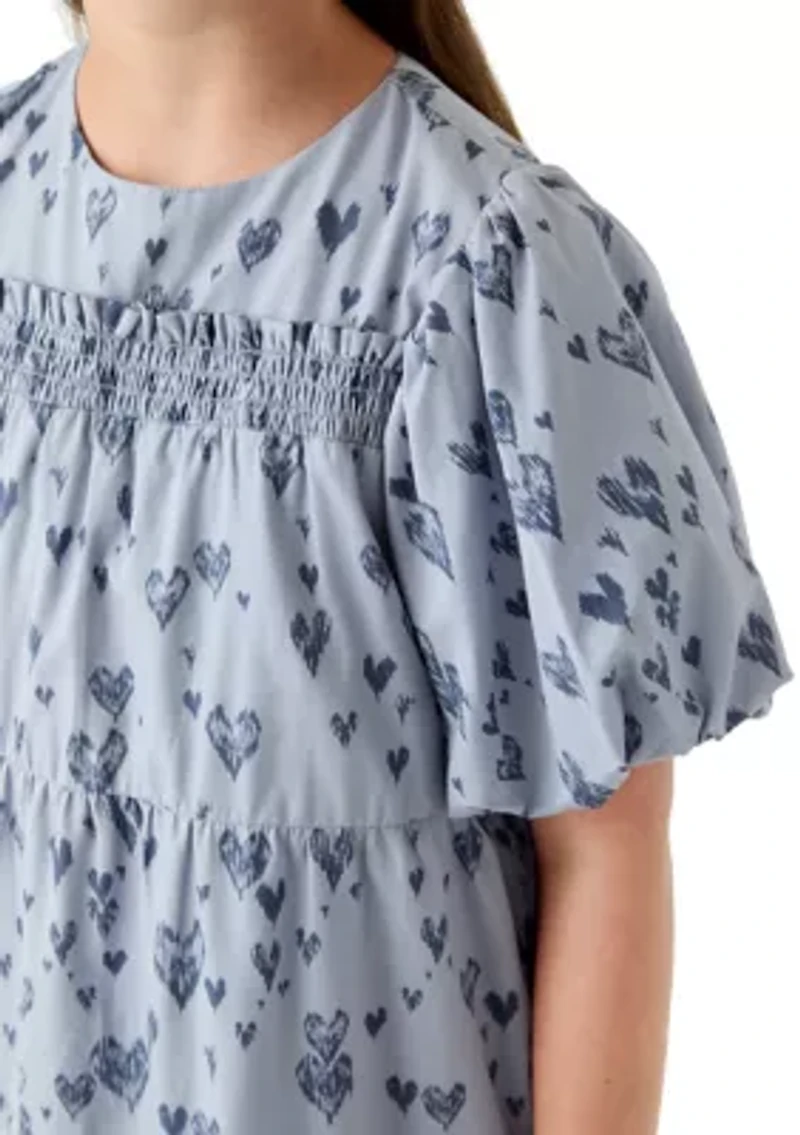 Girls 7-16 Printed Heart Layered Poplin Dress