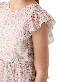 Girls 7-16 Ruffle Sleeve Printed Sundress