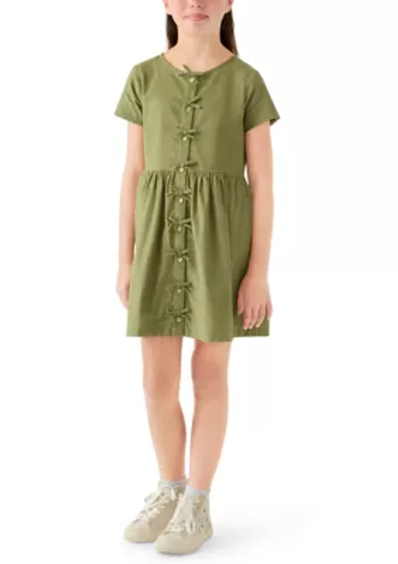 Girls 7-16 Solid Short Sleeve Corduroy Dress