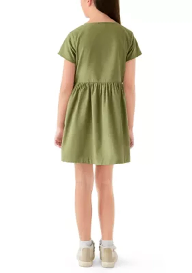 Girls 7-16 Solid Short Sleeve Corduroy Dress