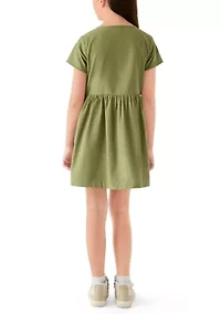 Girls 7-16 Solid Short Sleeve Corduroy Dress