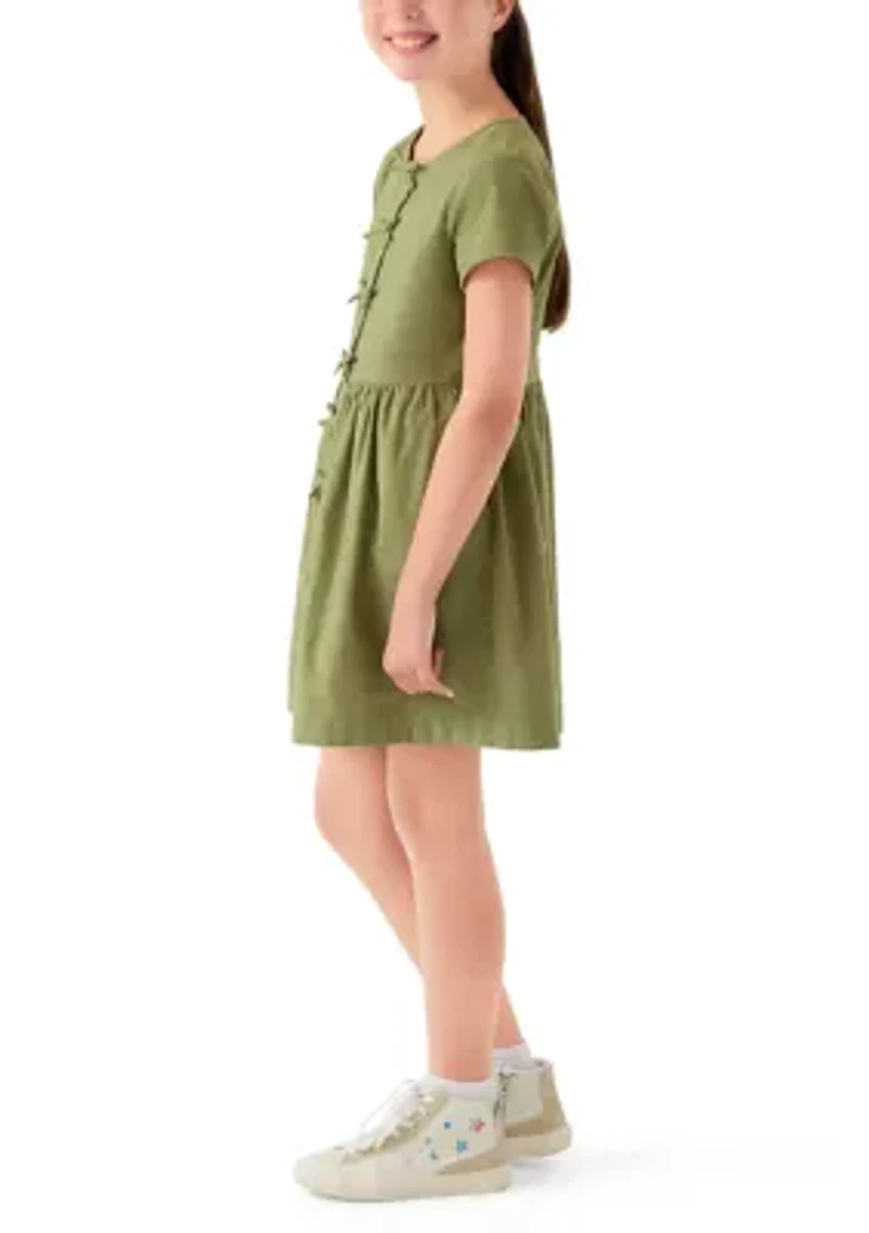 Girls 7-16 Solid Short Sleeve Corduroy Dress