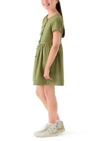 Girls 7-16 Solid Short Sleeve Corduroy Dress