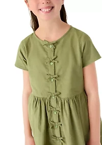 Girls 7-16 Solid Short Sleeve Corduroy Dress