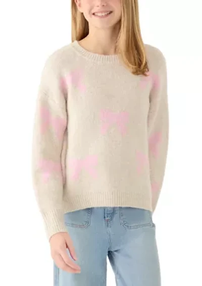 Girls 7-16 All Over Bow Crew Neck Sweater
