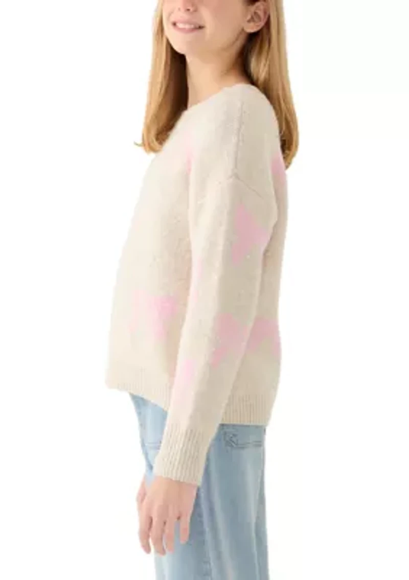 Girls 7-16 All Over Bow Crew Neck Sweater