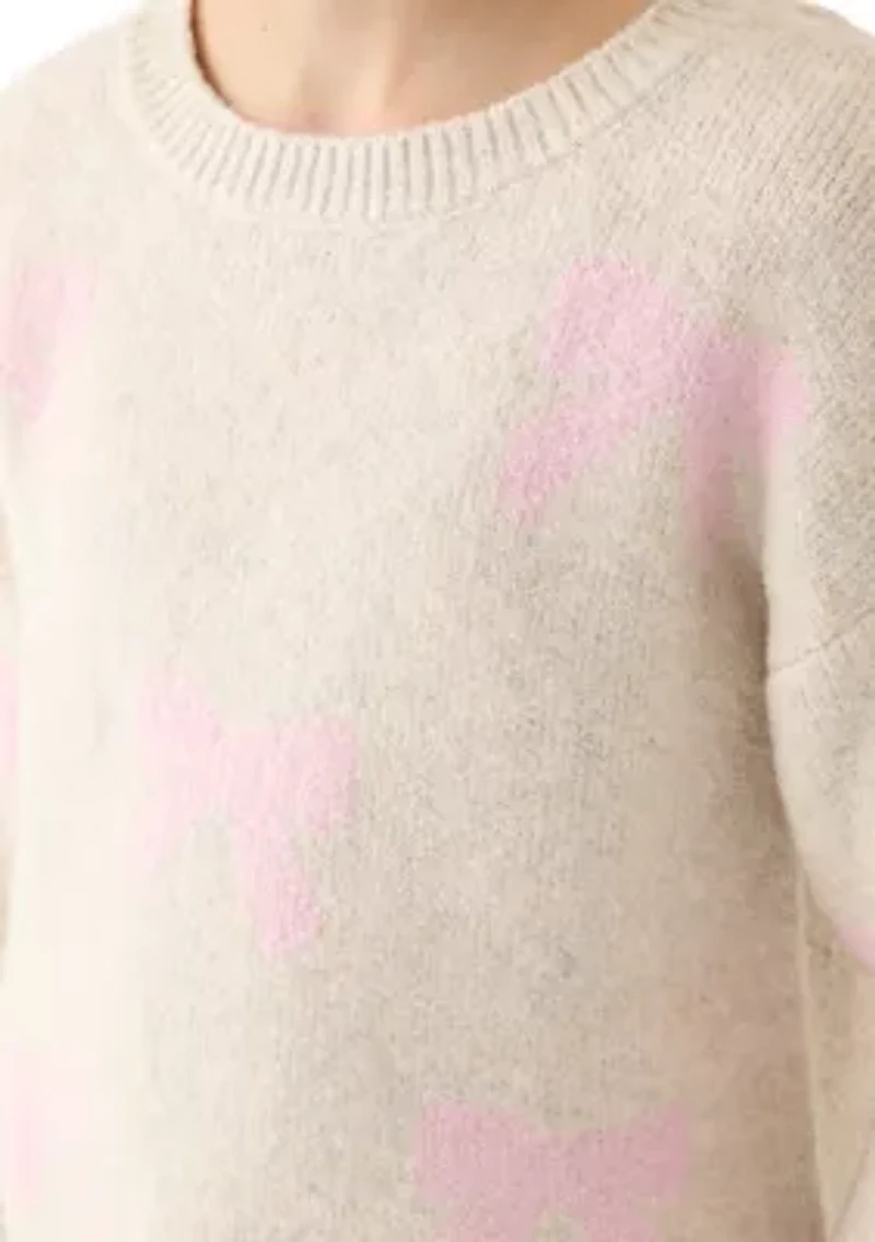 Girls 7-16 All Over Bow Crew Neck Sweater