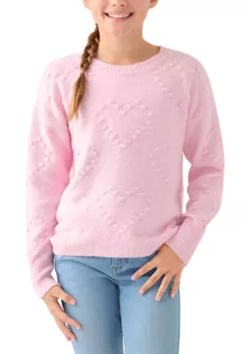 Girls 7-16 Pom Heart Crew Sweater