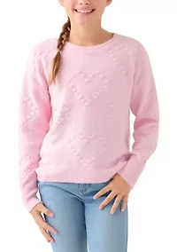 Girls 7-16 Pom Heart Crew Sweater