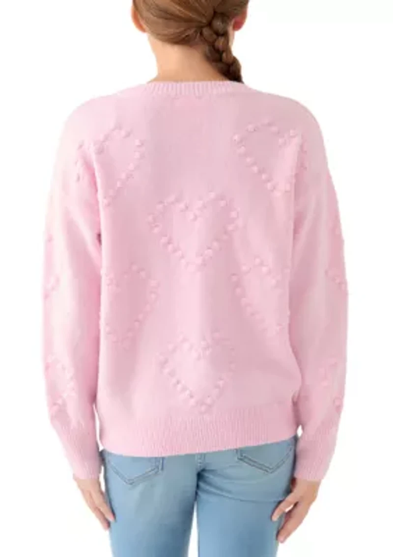 Girls 7-16 Pom Heart Crew Sweater