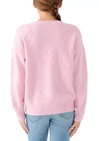 Girls 7-16 Pom Heart Crew Sweater