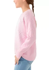 Girls 7-16 Pom Heart Crew Sweater