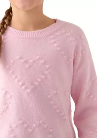 Girls 7-16 Pom Heart Crew Sweater