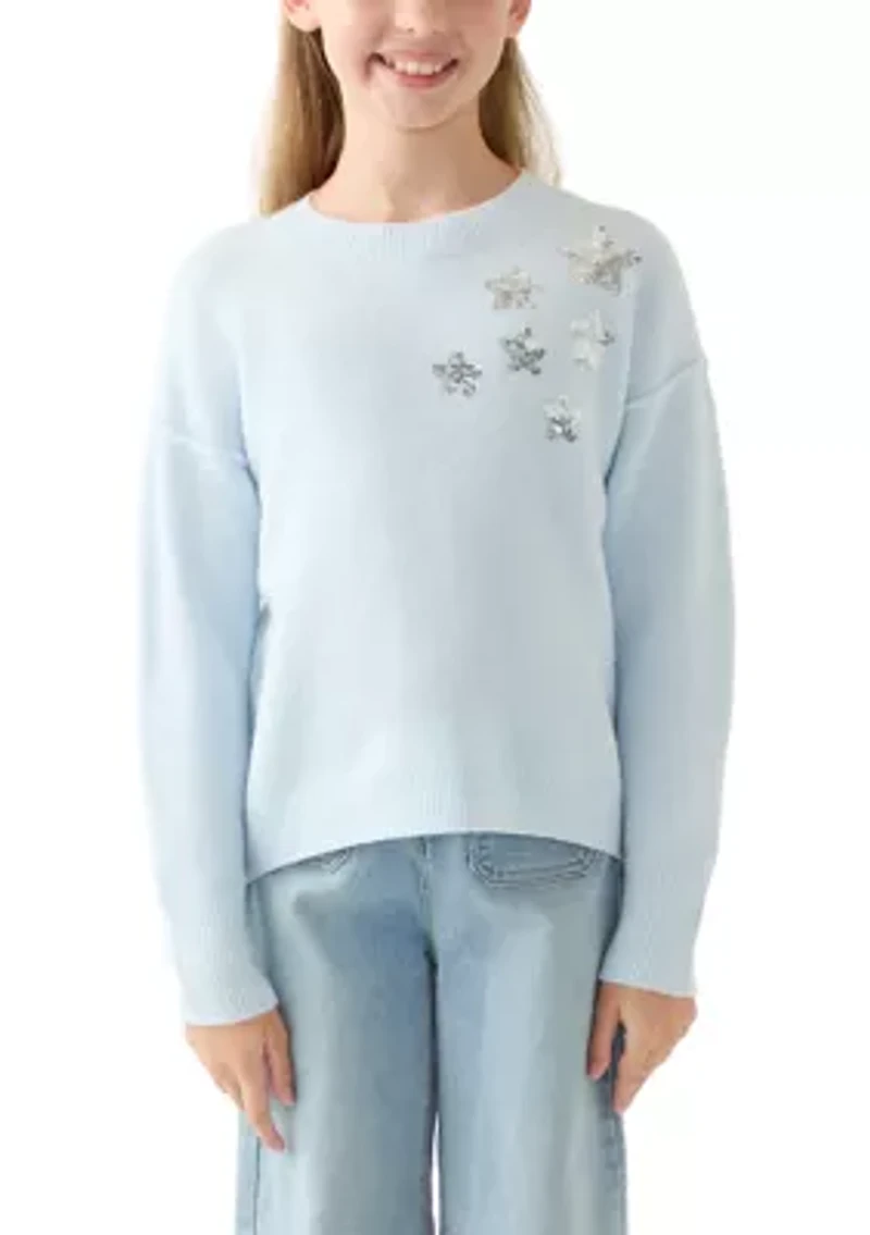 Girls 7-16 Sequin Stars Crew Sweater