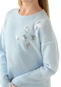 Girls 7-16 Sequin Stars Crew Sweater