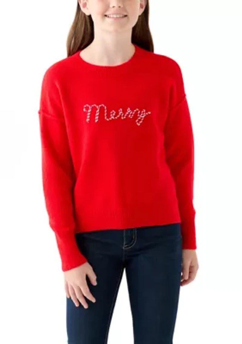 Girls 7-16 Merry Crew Neck Sweater