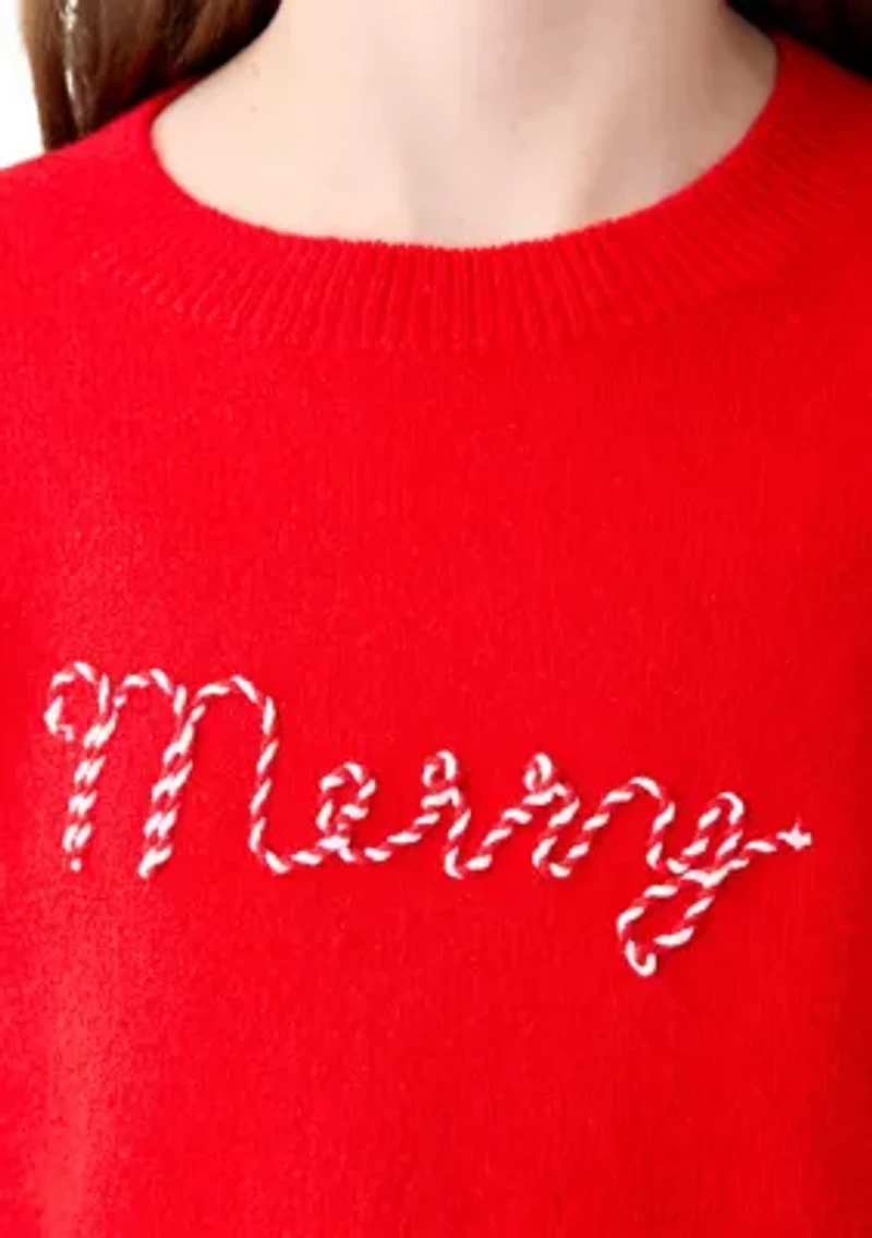 Girls 7-16 Merry Crew Neck Sweater