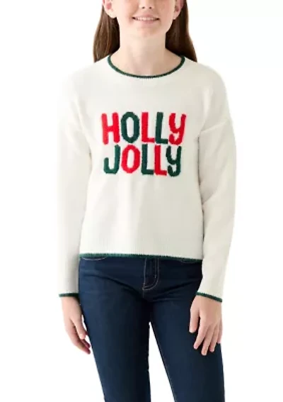 Girls 7-16 Holly Jolly Crew Neck Sweater
