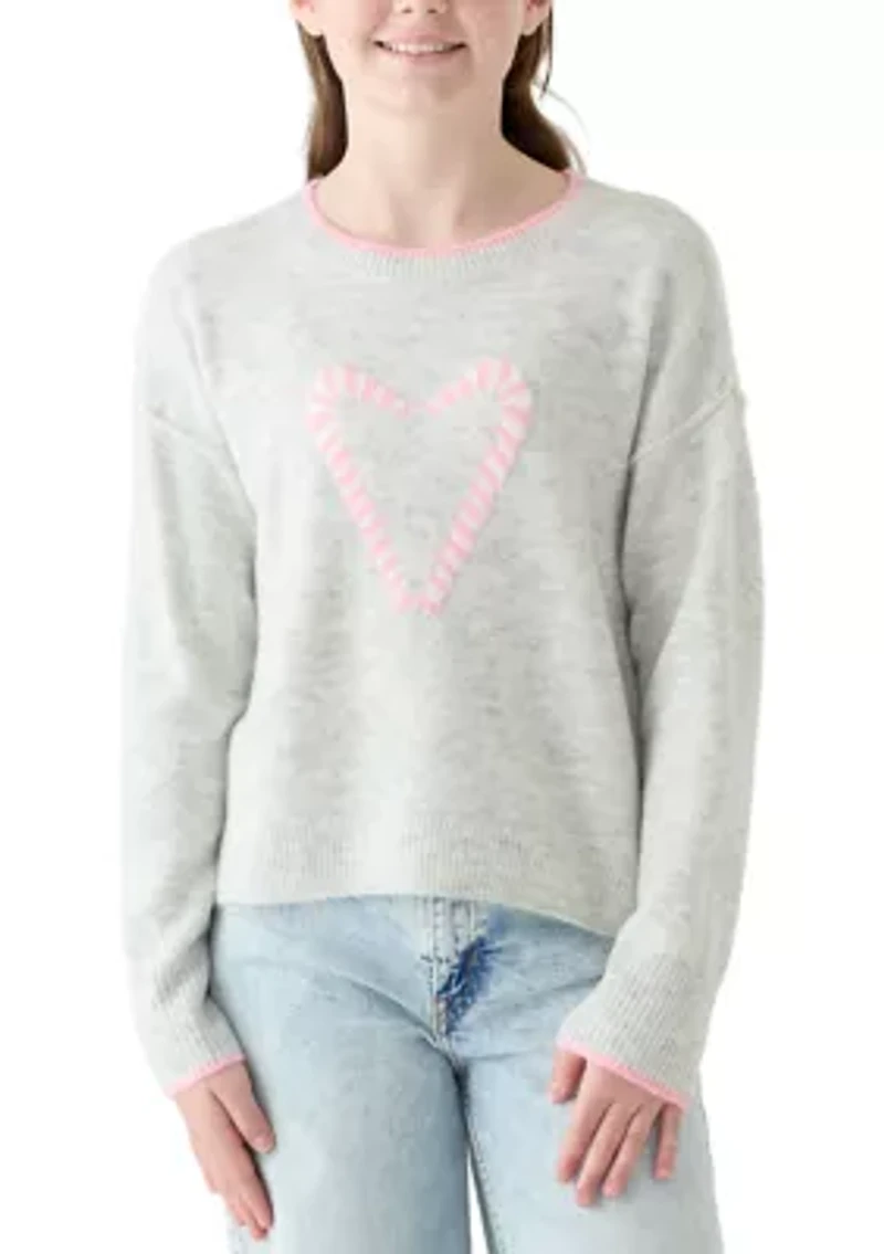 Girls 7-16 Candy Cane Heart Sweater