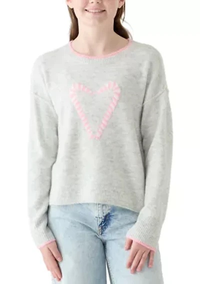 Girls 7-16 Candy Cane Heart Sweater