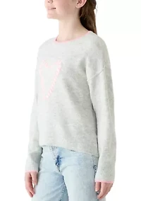 Girls 7-16 Candy Cane Heart Sweater