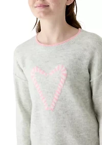 Girls 7-16 Candy Cane Heart Sweater
