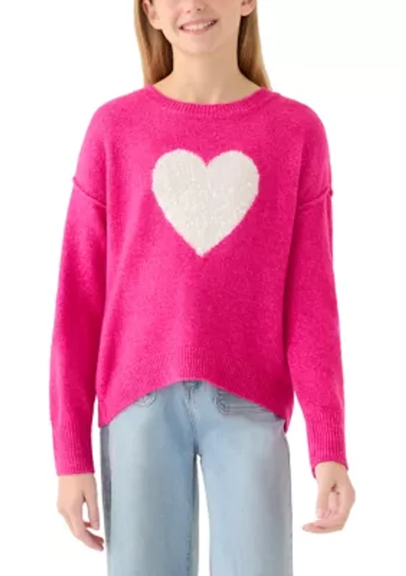 Girls 7-16 Sequin Heart Sweater