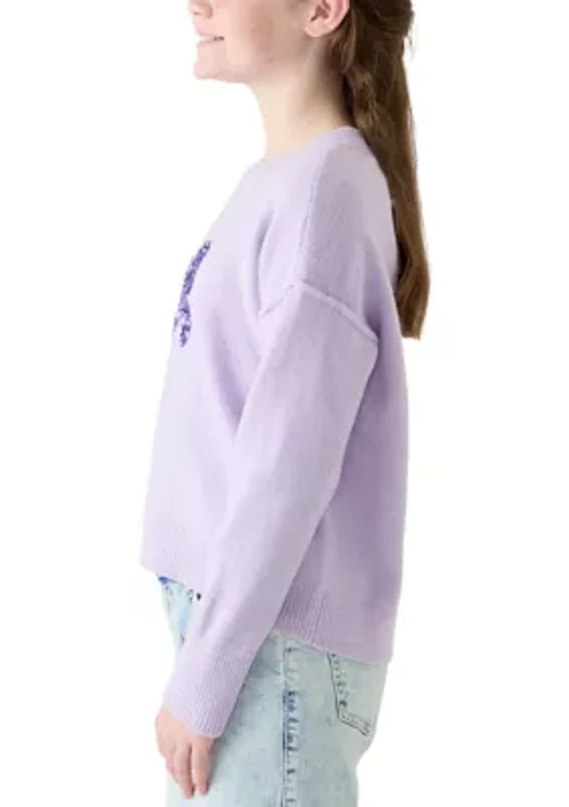 Girls 7-16 Sequin Butterfly Crew Neck Sweater