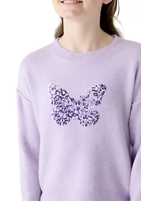 Girls 7-16 Sequin Butterfly Crew Neck Sweater