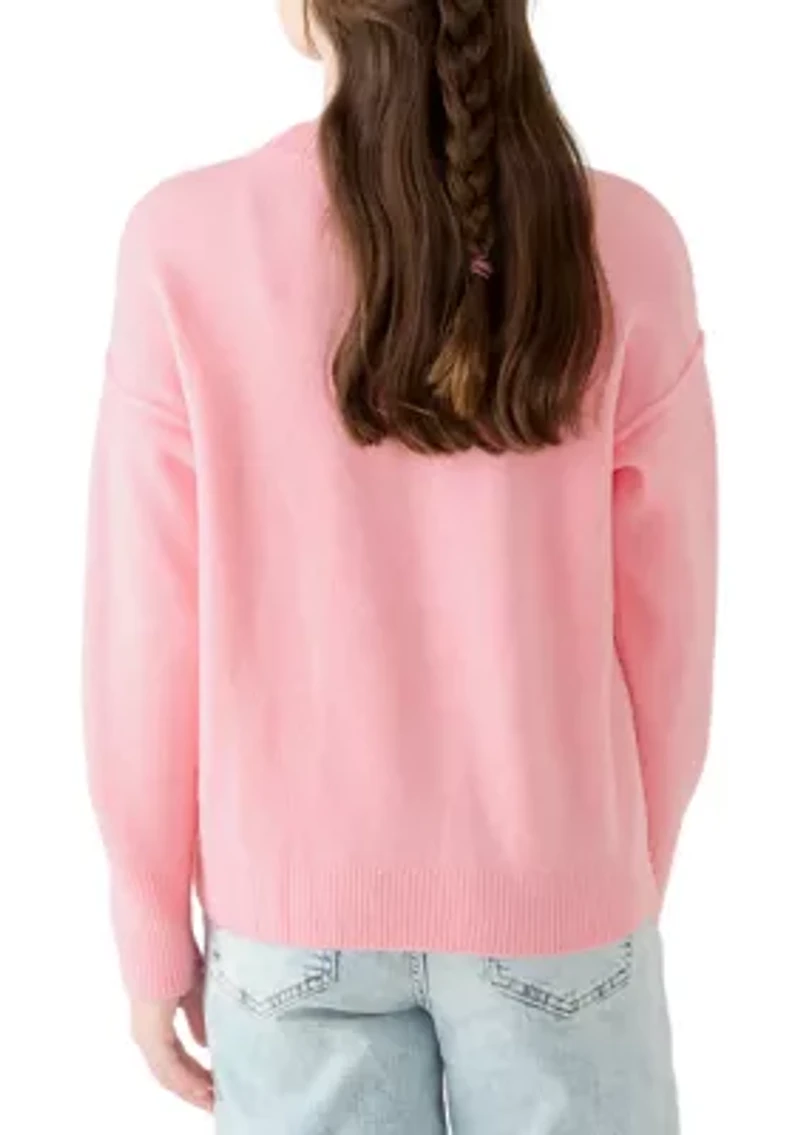 Girls 7-16 Beaded Love Crew Neck Sweater