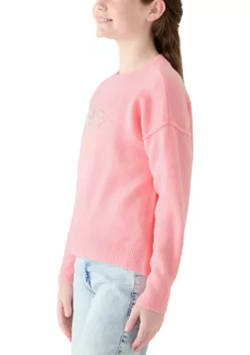 Girls 7-16 Beaded Love Crew Neck Sweater