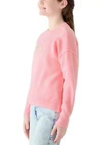 Girls 7-16 Beaded Love Crew Neck Sweater