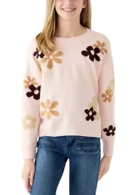 Girls 7-16 Floral Crew Neck Sweater