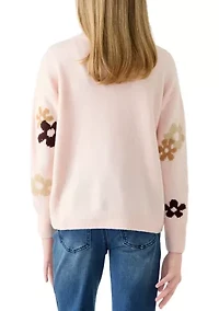 Girls 7-16 Floral Crew Neck Sweater