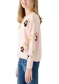 Girls 7-16 Floral Crew Neck Sweater