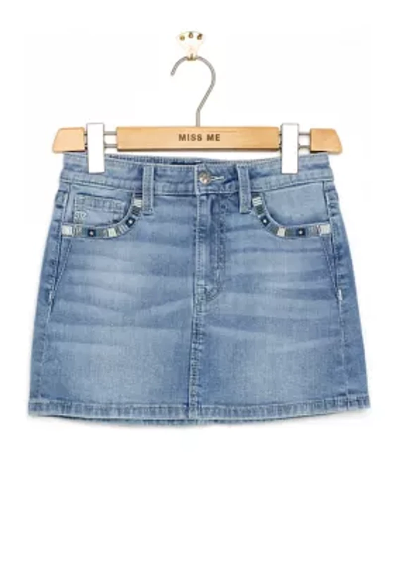 Girls 7-16 Denim Embroidered Skirt