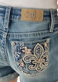 GIRLS 7-16 Fleur De Lis Denim Shorts