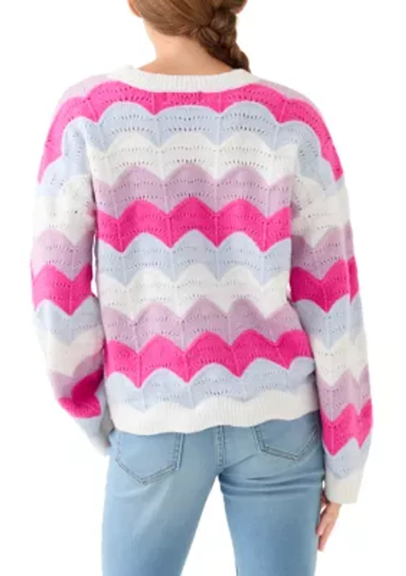 Girl 7-16 Scalloped Wave Stripe Sweater