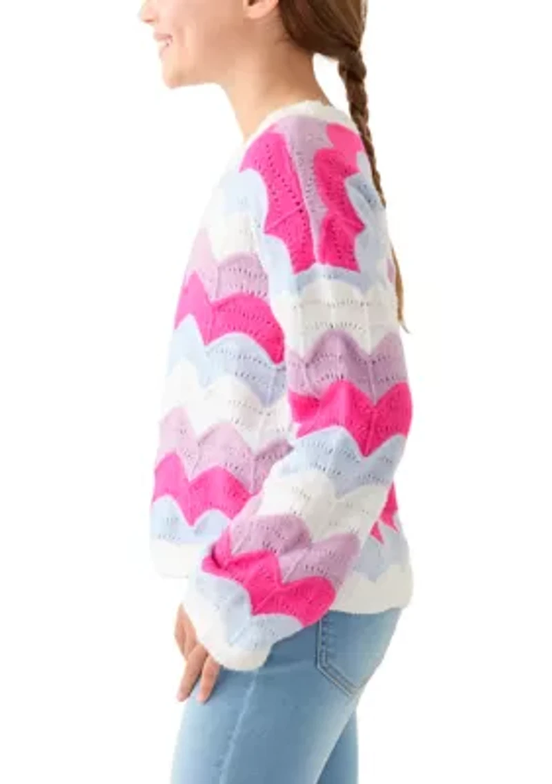 Girl 7-16 Scalloped Wave Stripe Sweater