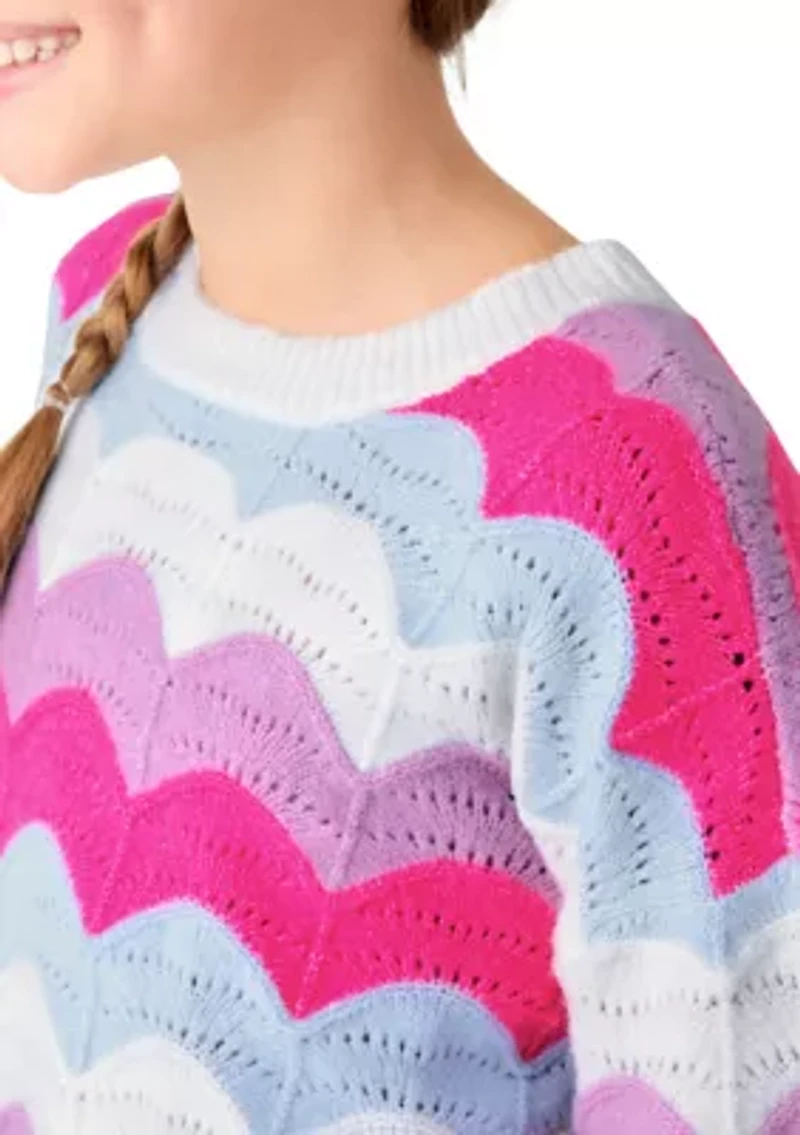 Girl 7-16 Scalloped Wave Stripe Sweater