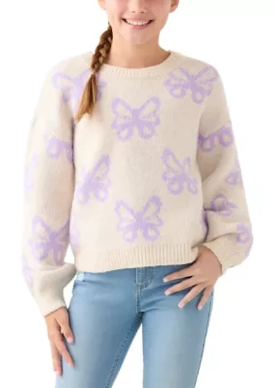 Girls 7-16 Icon Print Crew Sweater