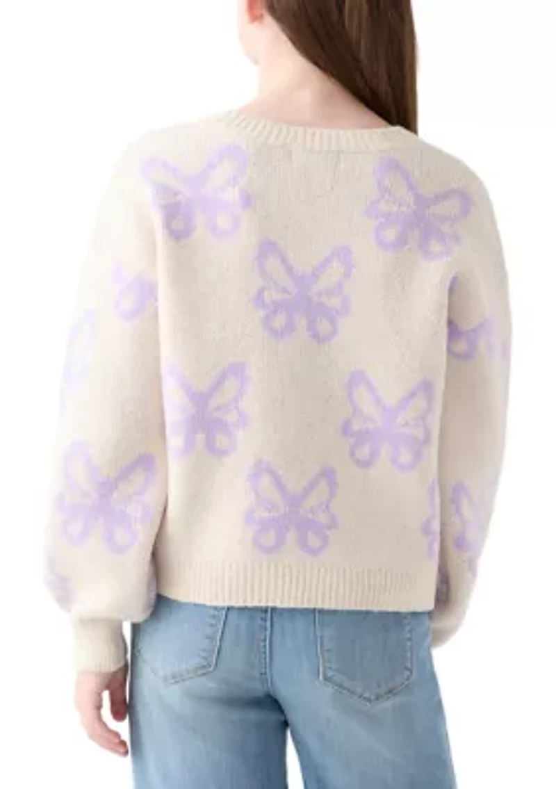 Girls 7-16 Icon Print Crew Sweater
