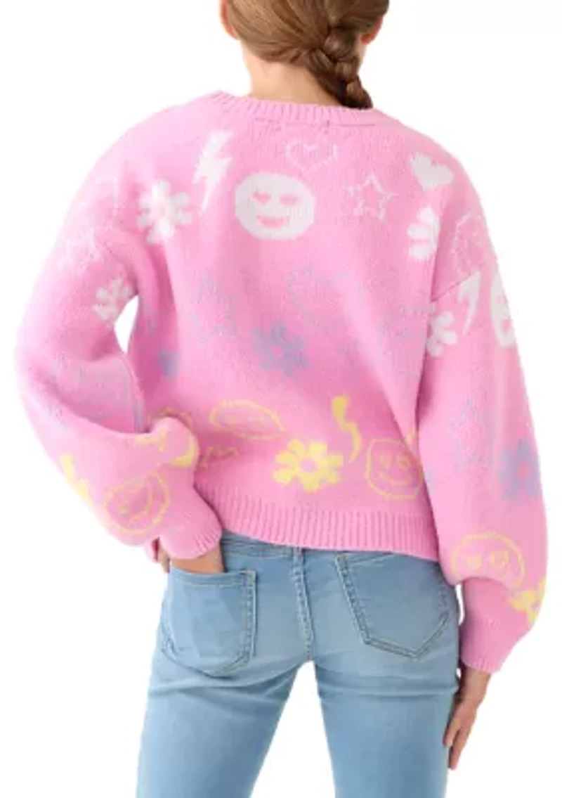 Girls 7-16 Icon Print Crew Sweater