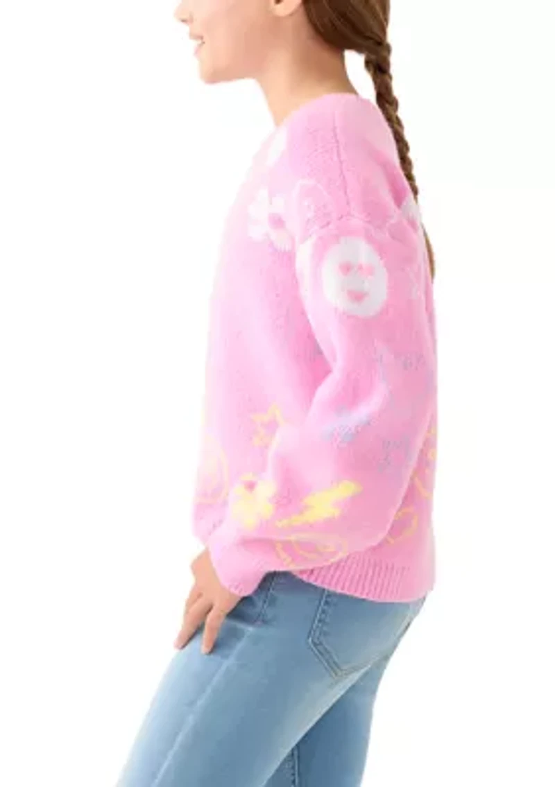 Girls 7-16 Icon Print Crew Sweater