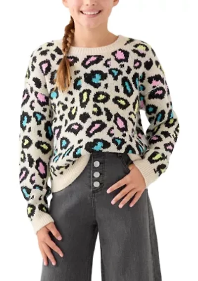 Girls 7-16 Neon Animal Print Sweater