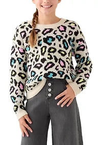 Girls 7-16 Neon Animal Print Sweater