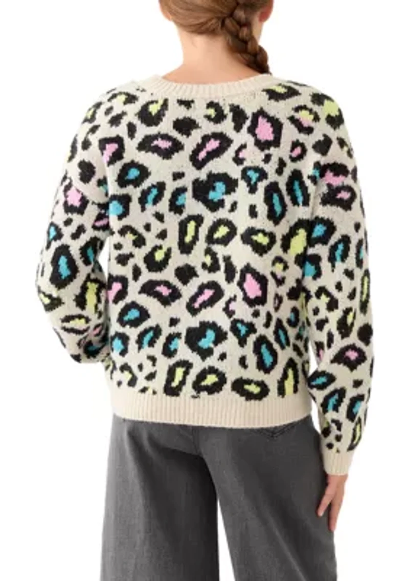 Girls 7-16 Neon Animal Print Sweater