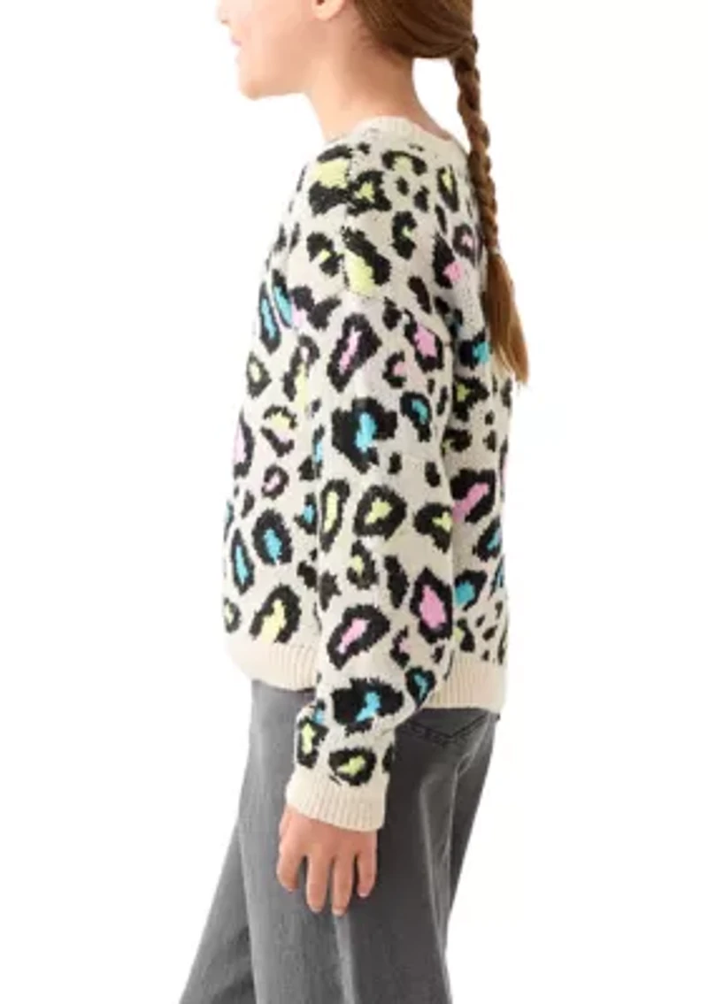 Girls 7-16 Neon Animal Print Sweater
