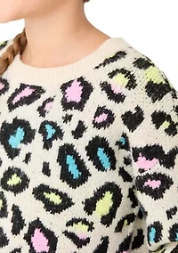 Girls 7-16 Neon Animal Print Sweater