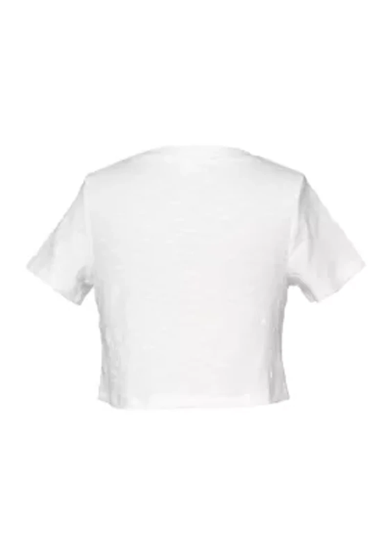 Girls 7-16 Short Sleeve Rhinestone Flower Crop Top